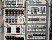 Electrical panel, shown open.